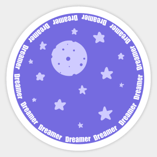 Dreamer purple circle with stars and the moon Sticker